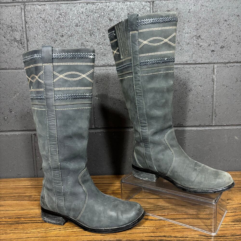 Ruff Hewn Sundancer Tall Gray Leather Knee High Boots Western Women’s 6.5